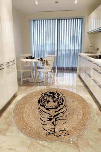 Bej Kaymaz Taban Hasır Görünüm Yuvarlak Mutfak Halısı AR1084 Bej Kaymaz Taban Hasır Görünüm Yuvarlak Mutfak Halısı AR1084