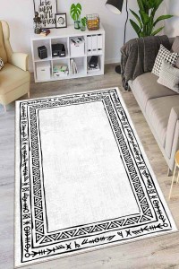 Beyaz Kaymaz Tabanlı Otantik Desen Mutfak Halısı AR1095 Beyaz Kaymaz Tabanlı Otantik Desen Mutfak Halısı AR1095