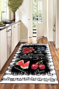 Kırmızı Kaymaz Tabanlı Yıkanan Meyveli Mutfak Halısı AR1115 Kırmızı Kaymaz Tabanlı Yıkanan Meyveli Mutfak Halısı AR1115