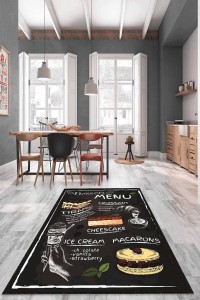 Siyah Kaymaz Taban Yıkanabilir Cupcake Mutfak Halısı AR1136 Siyah Kaymaz Taban Yıkanabilir Cupcake Mutfak Halısı AR1136