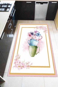 Pembe Kaymaz Taban Yıkanabilir Fincanlı Mutfak Halısı AR1143 Pembe Kaymaz Taban Yıkanabilir Fincanlı Mutfak Halısı AR1143