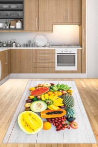 Renkli Kaymaz Taban Yıkanır Ananaslı Mutfak Halısı AR1229 Renkli Kaymaz Taban Yıkanır Ananaslı Mutfak Halısı AR1229