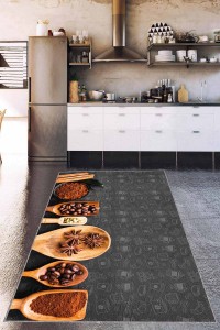 Füme Kaymaz Taban Yıkanan 3D Baharatlı Mutfak Halısı AR1236 Füme Kaymaz Taban Yıkanan 3D Baharatlı Mutfak Halısı AR1236