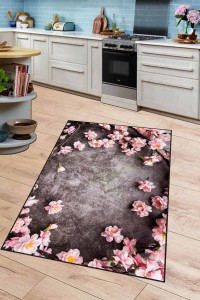 Pembe Kaymaz Taban Yıkanabilir Çiçekli Mutfak Halısı AR1242 Pembe Kaymaz Taban Yıkanabilir Çiçekli Mutfak Halısı AR1242