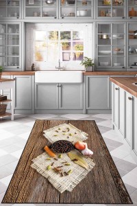 Kahve Kaymaz Tabanlı 3D Baharat Desenli Mutfak Halısı AR1243 Kahve Kaymaz Tabanlı 3D Baharat Desenli Mutfak Halısı AR1243