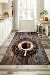 Kahverengi Kaymaz Tabanlı Kahve Desenli Mutfak Halısı AR1244 Kahverengi Kaymaz Tabanlı Kahve Desenli Mutfak Halısı AR1244