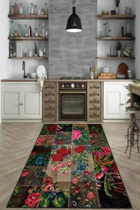 Renkli Kaymaz Tabanlı Yıkanır Patchwork Mutfak Halısı AR1250 Renkli Kaymaz Tabanlı Yıkanır Patchwork Mutfak Halısı AR1250