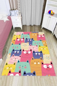 Çok Renkli Kaymaz Taban Yıkanan Kedili Mutfak Halısı AR1255 Çok Renkli Kaymaz Taban Yıkanan Kedili Mutfak Halısı AR1255