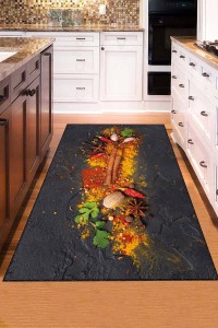 Renkli Kaymaz Taban 3D Baharat Desenli Mutfak Halısı AR1258 Renkli Kaymaz Taban 3D Baharat Desenli Mutfak Halısı AR1258