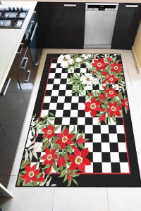 Kırmızı Kaymaz Tabanlı Çiçek Desenli Mutfak Halısı AR1271 Kırmızı Kaymaz Tabanlı Çiçek Desenli Mutfak Halısı AR1271