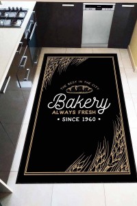 Siyah Kaymaz Tabanlı Yazılı Bakery Mutfak Halısı AR1274 Siyah Kaymaz Tabanlı Yazılı Bakery Mutfak Halısı AR1274