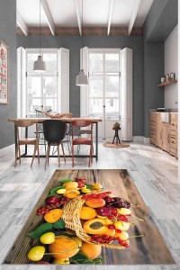 Renkli Kaymaz Taban Yıkanabilir Meyveli Mutfak Halısı AR1279 Renkli Kaymaz Taban Yıkanabilir Meyveli Mutfak Halısı AR1279