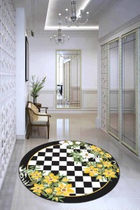 Sarı Kaymaz Tabanlı Çiçekli Yuvarlak Mutfak Halısı AR1306 Sarı Kaymaz Tabanlı Çiçekli Yuvarlak Mutfak Halısı AR1306