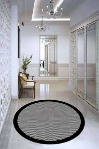 Siyah Kaymaz Tabanlı Çizgili Yuvarlak Mutfak Halısı AR1318 Siyah Kaymaz Tabanlı Çizgili Yuvarlak Mutfak Halısı AR1318