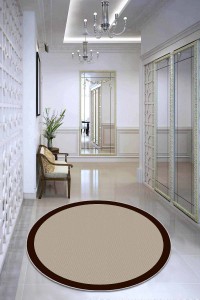 Bej Kaymaz Tabanlı Çizgili Yuvarlak Mutfak Halısı AR1323 Bej Kaymaz Tabanlı Çizgili Yuvarlak Mutfak Halısı AR1323