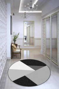 Siyah Kaymaz Geometrik Desenli Yuvarlak Mutfak Halısı AR1324 Siyah Kaymaz Geometrik Desenli Yuvarlak Mutfak Halısı AR1324