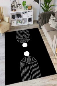 Siyah Kaymaz Tabanlı Yıkanabilir Soyut Mutfak Halısı AR1350 Siyah Kaymaz Tabanlı Yıkanabilir Soyut Mutfak Halısı AR1350