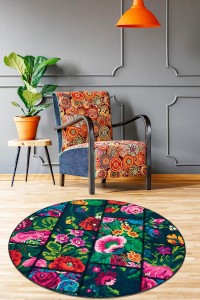 Çok Renkli Kaymaz Yuvarlak Patchwork Mutfak Halısı AR1362 Çok Renkli Kaymaz Yuvarlak Patchwork Mutfak Halısı AR1362