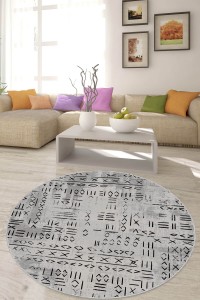 Gri Kaymaz Tabanlı Yuvarlak Etnik Mutfak Halısı AR1377 Gri Kaymaz Tabanlı Yuvarlak Etnik Mutfak Halısı AR1377