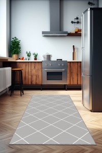 Gri Kaymaz Tabanlı Modern Mutfak Halısı AR1471 Gri Kaymaz Tabanlı Modern Mutfak Halısı AR1471