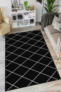 Siyah Kaymaz Tabanlı Modern Mutfak Halısı AR1474 Siyah Kaymaz Tabanlı Modern Mutfak Halısı AR1474