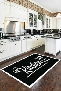Siyah Kaymaz Tabanlı Kitchen Yazılı Mutfak Halısı AR178 Siyah Kaymaz Tabanlı Kitchen Yazılı Mutfak Halısı AR178