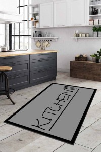 Gri Kaymaz Taban Yıkanan Kitchen Yazılı Mutfak Halısı AR180 Gri Kaymaz Taban Yıkanan Kitchen Yazılı Mutfak Halısı AR180