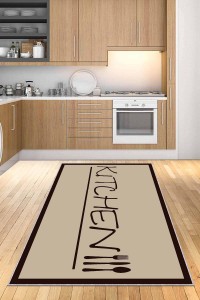 Bej Kaymaz Taban Yıkanan Kitchen Yazılı Mutfak Halısı AR181 Bej Kaymaz Taban Yıkanan Kitchen Yazılı Mutfak Halısı AR181