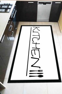 Beyaz Kaymaz Tabanlı Kitchen Yazılı Mutfak Halısı AR182 Beyaz Kaymaz Tabanlı Kitchen Yazılı Mutfak Halısı AR182