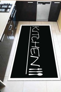 Siyah Kaymaz Tabanlı Kitchen Yazılı Mutfak Halısı AR183 Siyah Kaymaz Tabanlı Kitchen Yazılı Mutfak Halısı AR183