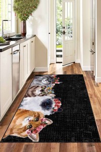 Siyah Kaymaz Tabanlı Yıkanabilir Kedili Mutfak Halısı AR194 Siyah Kaymaz Tabanlı Yıkanabilir Kedili Mutfak Halısı AR194