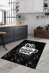 Siyah Kaymaz Taban Yıkanır Kahve Desenli Mutfak Halısı AR202 Siyah Kaymaz Taban Yıkanır Kahve Desenli Mutfak Halısı AR202