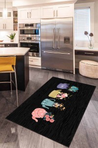 Siyah Kaymaz Tabanlı Yıkanır Çaydanlıklı Mutfak Halısı AR208 Siyah Kaymaz Tabanlı Yıkanır Çaydanlıklı Mutfak Halısı AR208