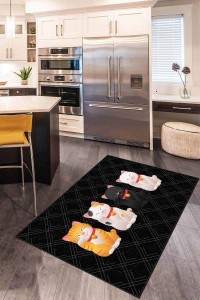 Siyah Kaymaz Tabanlı Yıkanabilir Kedili Mutfak Halısı AR211 Siyah Kaymaz Tabanlı Yıkanabilir Kedili Mutfak Halısı AR211