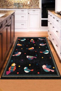 Siyah Kaymaz Taban Yıkanabilir Papağanlı Mutfak Halısı AR215 Siyah Kaymaz Taban Yıkanabilir Papağanlı Mutfak Halısı AR215