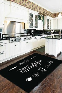 Siyah Kaymaz Tabanlı Kitchen Yazılı Mutfak Halısı AR230 Siyah Kaymaz Tabanlı Kitchen Yazılı Mutfak Halısı AR230