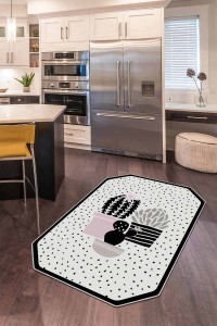 Siyah Kaymaz Kaktüs Desenli Lazer Kesim Mutfak Halısı AR276 Siyah Kaymaz Kaktüs Desenli Lazer Kesim Mutfak Halısı AR276