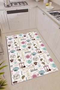 Turkuaz Kaymaz Tabanlı Çaydanlık Desenli Mutfak Halısı AR302 Turkuaz Kaymaz Tabanlı Çaydanlık Desenli Mutfak Halısı AR302