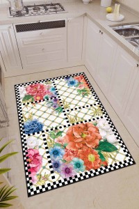 Çok Renkli Kaymaz Taban Yıkanan Çiçekli Mutfak Halısı AR330 Çok Renkli Kaymaz Taban Yıkanan Çiçekli Mutfak Halısı AR330