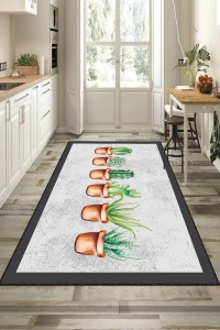 Yeşil Kaymaz Taban Yıkanabilir Kaktüslü Mutfak Halısı AR335 Yeşil Kaymaz Taban Yıkanabilir Kaktüslü Mutfak Halısı AR335