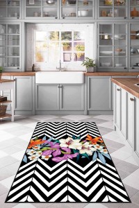 Çok Renkli Kaymaz Taban Yıkanan Çiçekli Mutfak Halısı AR339 Çok Renkli Kaymaz Taban Yıkanan Çiçekli Mutfak Halısı AR339