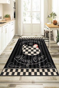 Siyah Kaymaz Taban Yıkanan Tavuk Desenli Mutfak Halısı AR340 Siyah Kaymaz Taban Yıkanan Tavuk Desenli Mutfak Halısı AR340