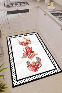 Pembe Kaymaz Tabanlı Çaydanlık Desenli Mutfak Halısı AR341B Pembe Kaymaz Tabanlı Çaydanlık Desenli Mutfak Halısı AR341B