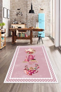 Pembe Kaymaz Taban Yıkanır Çaydanlıklı Mutfak Halısı AR341P Pembe Kaymaz Taban Yıkanır Çaydanlıklı Mutfak Halısı AR341P