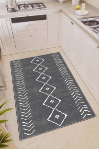 Gri Kaymaz Tabanlı Yıkanabilir Moroccan Mutfak Halısı AR358G Gri Kaymaz Tabanlı Yıkanabilir Moroccan Mutfak Halısı AR358G