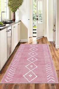 Pembe Kaymaz Taban Yıkanabilir Moroccan Mutfak Halısı AR358P Pembe Kaymaz Taban Yıkanabilir Moroccan Mutfak Halısı AR358P