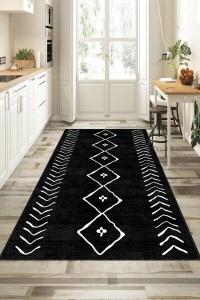 Siyah Kaymaz Taban Yıkanabilir Moroccan Mutfak Halısı AR358S Siyah Kaymaz Taban Yıkanabilir Moroccan Mutfak Halısı AR358S