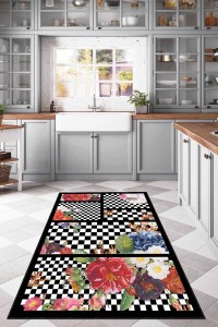 Çok Renkli Kaymaz Taban Yıkanan Çiçekli Mutfak Halısı AR374 Çok Renkli Kaymaz Taban Yıkanan Çiçekli Mutfak Halısı AR374