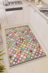 Çok Renkli Kaymaz Tabanlı Yıkanır Kareli Mutfak Halısı AR400 Çok Renkli Kaymaz Tabanlı Yıkanır Kareli Mutfak Halısı AR400