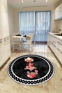 Siyah Kaymaz Taban Çaydanlıklı Yuvarlak Mutfak Halısı AR424 Siyah Kaymaz Taban Çaydanlıklı Yuvarlak Mutfak Halısı AR424